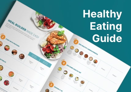 Healthy Eating Guide. The Mindful Eating Guide opened up to a page with a recipe outlined.